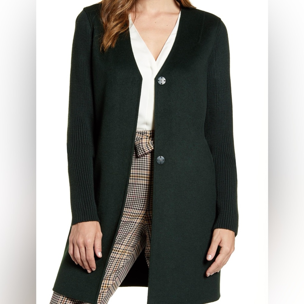Stylish Kenneth Cole double faced Wool blend V-neck Coat Size SP Black